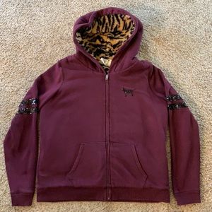 VS PINK RARE Tiger Fur Hoodie with Sequins